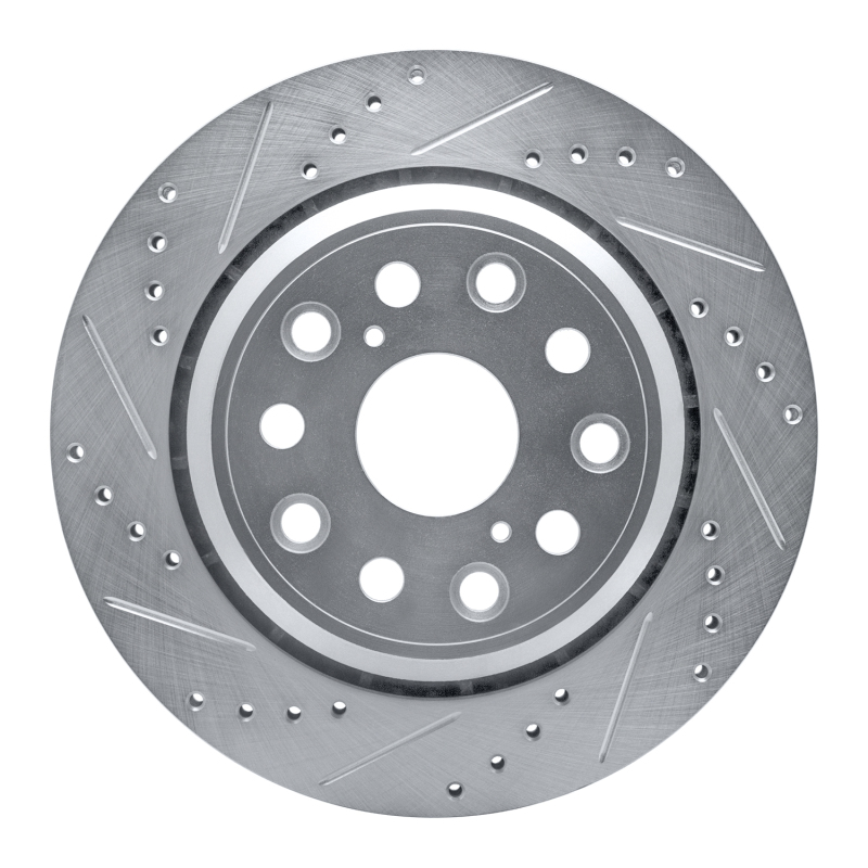 Lexus LS460 Brake Rotor (1) - Rear Left - R1 Concepts - Drilled & Slotted - Silver - `07-`17